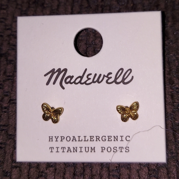 Madewell Jewelry - Madewell Gold Butterfly Stud Earrings Hypoallergenic Titanium Posts NWT